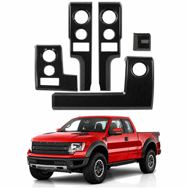 AutoCore Parts Center Console Dashboard Panel Cover Trim Bezels Compatible with 2009-2014 Ford F150 | Direct Replacement | Polished Black Carbon Fiber