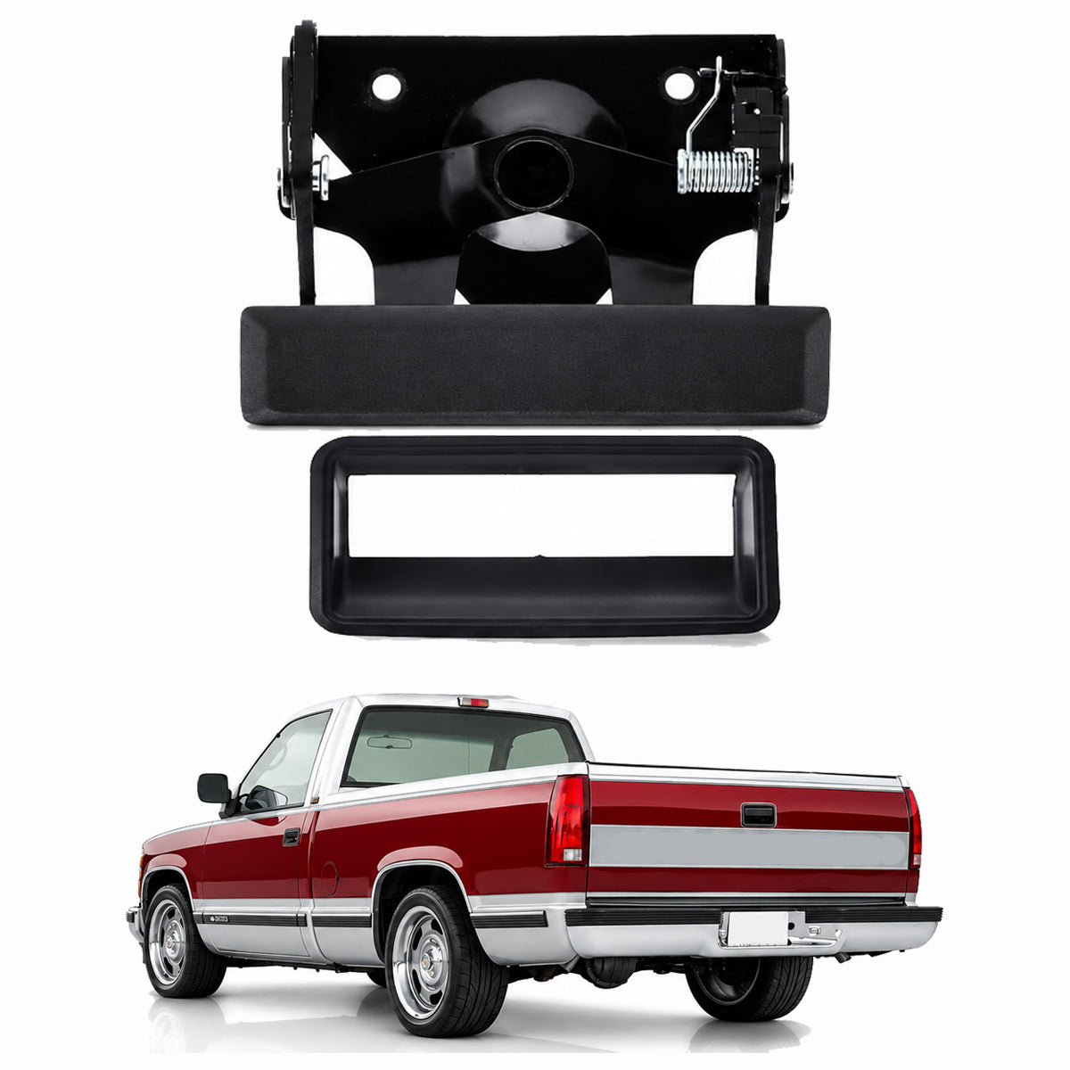 AutoCore Parts Tailgate Handle and Bezel Textured Black Set Compatible with 1988-2002 Chevrolet C|K 1500 2500 3500 | Direct Replacement | GM1916101 GM1915101 15991786 15991785 15606895 15531113