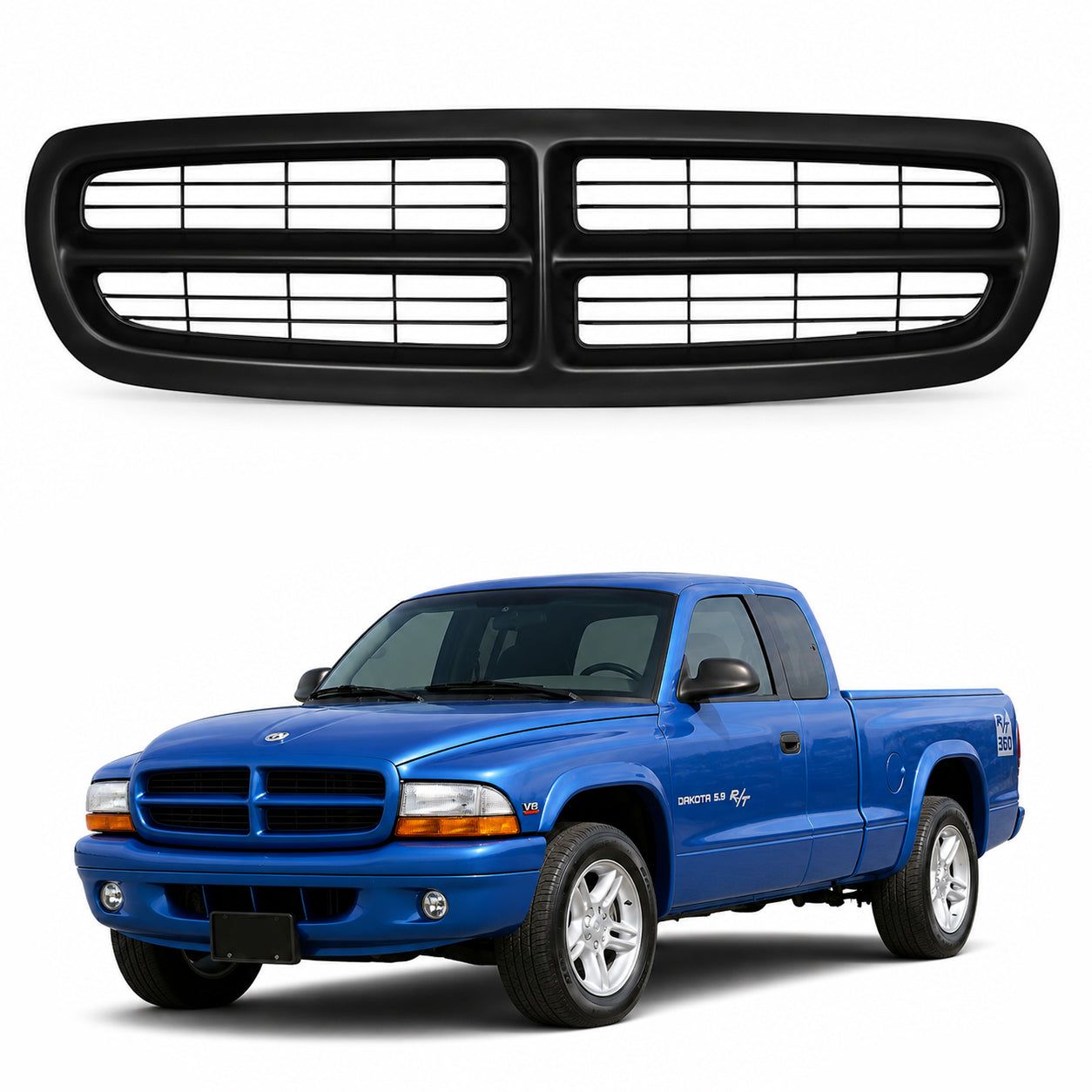 AutoCore Parts Front Bumper Upper Grille Primed Shell & Insert Compatible with 1997-2004 Dodge Dakota | 1998-2003 Dodge Durango | Direct Replacement | CH1200200 05179422AA