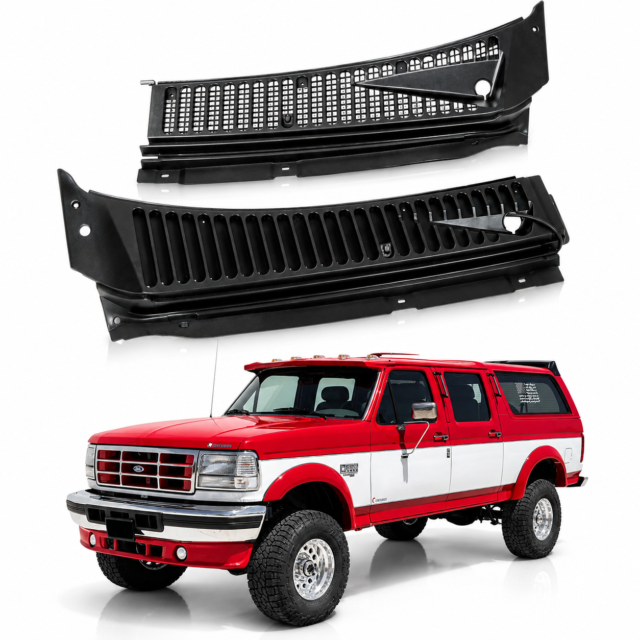 AutoCore Parts Windshield Wiper Cowl Vent Grille Cover Panels Kit Compatible with 1999-2007 F250 F350 Super Duty | 2000-2005 Ford Excursion | Direct Replacement | 3C3Z-25022A68-AAA 4C3Z-25022A69-AAA