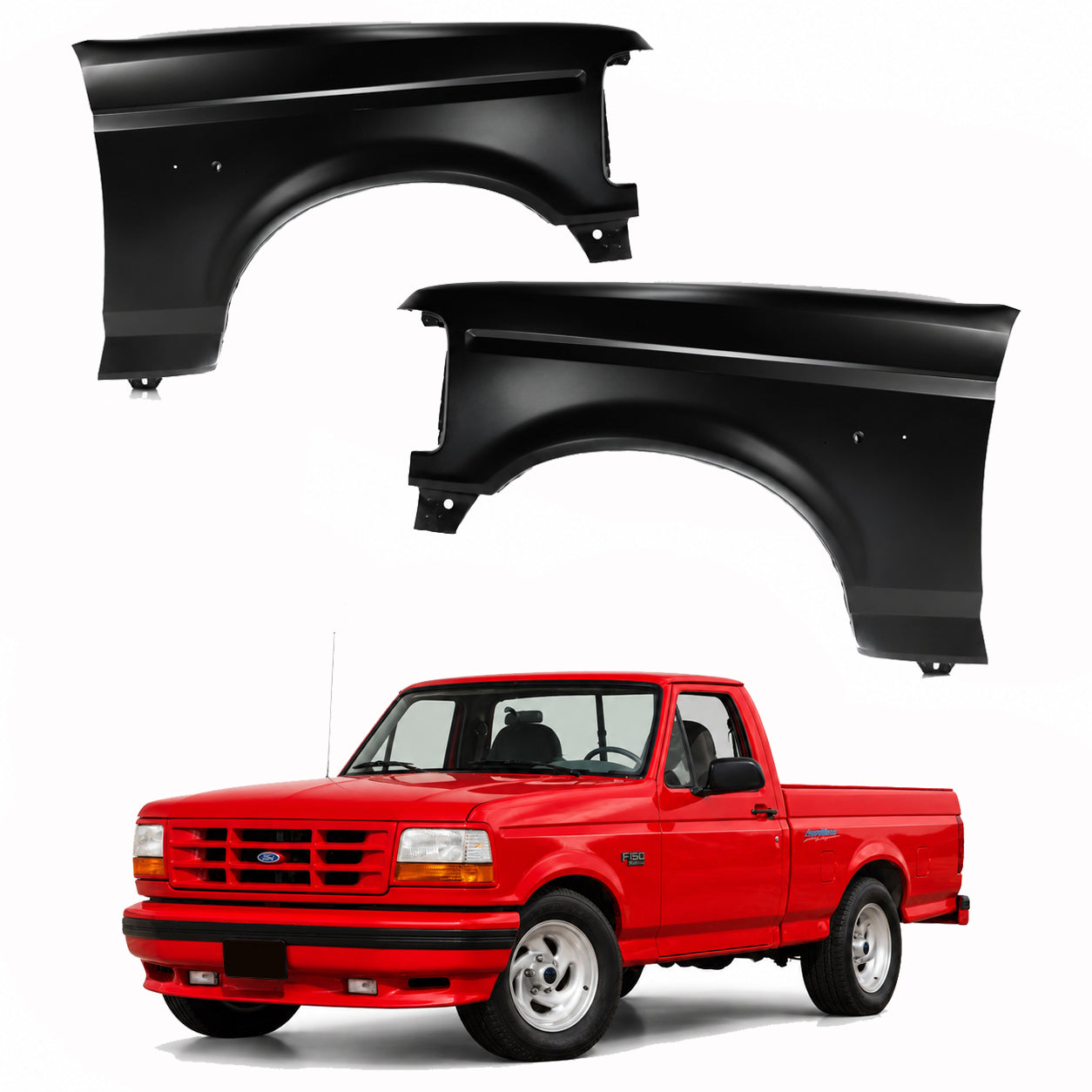 AutoCore Parts Front Fenders Driver and Passenger Side SET Compatible with 1992-1997 Ford F150 F250 F350 Direct Replacement | With Emblem Provision | FO1240138 FO1241136 F2TZ16005A F4TZ16006A
