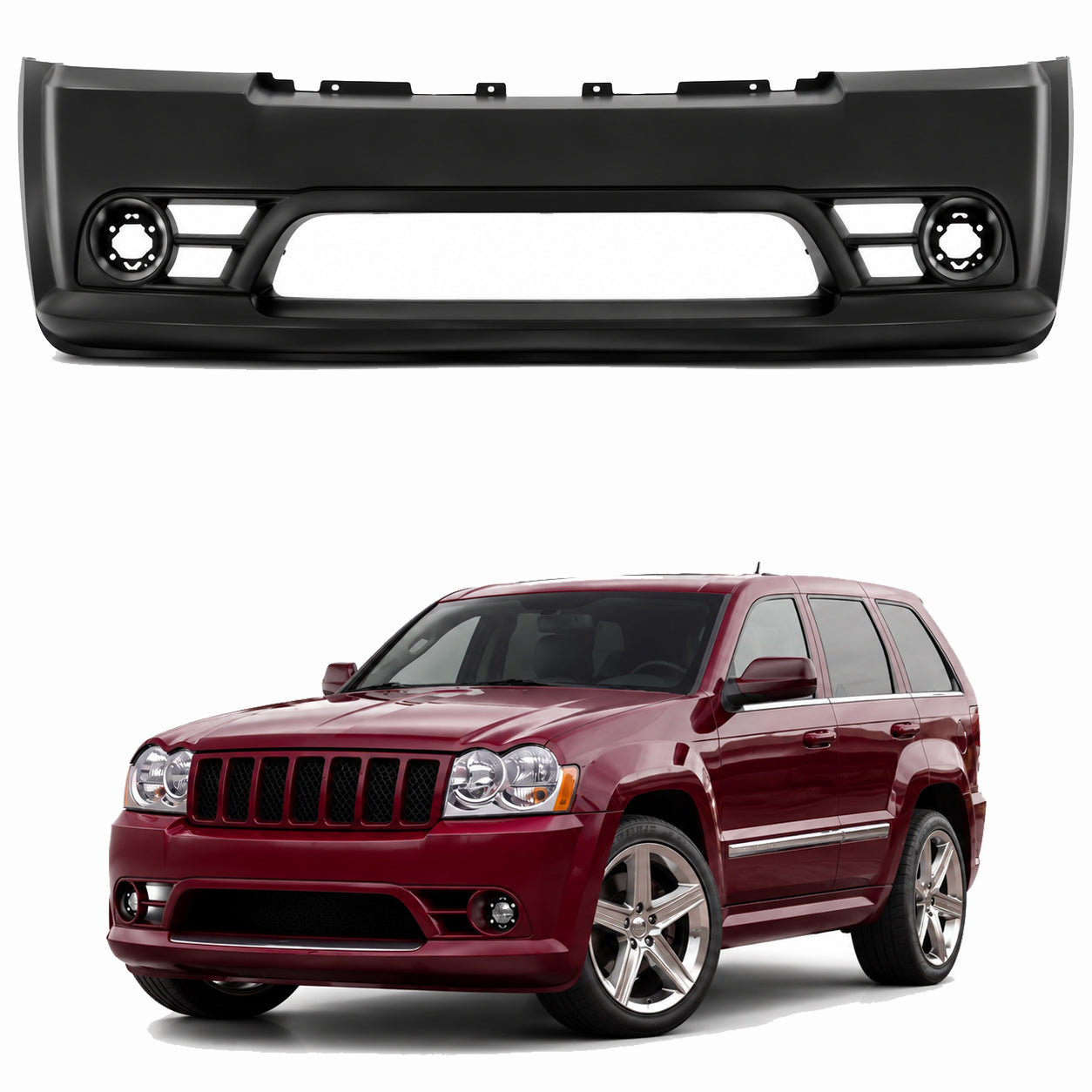 AutoCore Parts Front Bumper Cover Primed With Molding Holes Compatible with 2006-2008 Jeep Grand Cherokee SRT8 | Direct Replacement | CH1000465 68035608AC