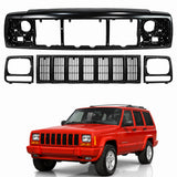AutoCore Parts Front Header Panel Thermoplastic + Grille + Headlight Door Bezel Compatible with 1997-2001 Jeep Cherokee | Direct Replacement | CH1220115 CH1200208 CH2513157 CH2512157 55055233AF
