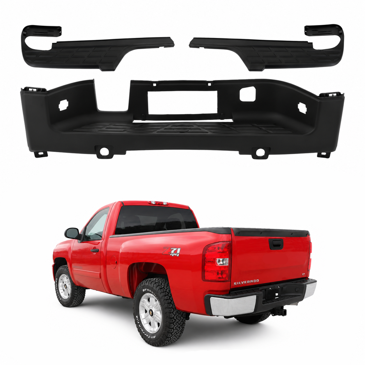 AutoCore Parts Rear Bumper Center Step Pad + Outer Left Driver & Right Passenger Side Compatible with 2007-2013 Chevrolet Silverado 1500 | Direct Replacement | GM1191124 GM1191125 GM1191128