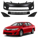 AutoCore Parts Front Bumper Cover Primed + Lower Grille + Fog Light Cover Set Textured Compatible with 2012-2014 Toyota Camry | Direct Replacement | TO1036128 TO1000378 TO1039147 TO1038147