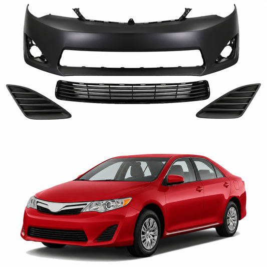 AutoCore Parts Front Bumper Cover Primed + Lower Grille + Fog Light Cover Set Textured Compatible with 2012-2014 Toyota Camry | Direct Replacement | TO1036128 TO1000378 TO1039147 TO1038147