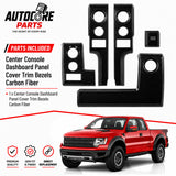 AutoCore Parts Center Console Dashboard Panel Cover Trim Bezels Compatible with 2009-2014 Ford F150 | Direct Replacement | Polished Black Carbon Fiber