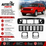 AutoCore Parts Front Header Panel Thermoplastic + Grille + Headlight Door Bezel Compatible with 1997-2001 Jeep Cherokee | Direct Replacement | CH1220115 CH1200208 CH2513157 CH2512157 55055233AF