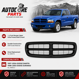 AutoCore Parts Front Bumper Upper Grille Primed Shell & Insert Compatible with 1997-2004 Dodge Dakota | 1998-2003 Dodge Durango | Direct Replacement | CH1200200 05179422AA