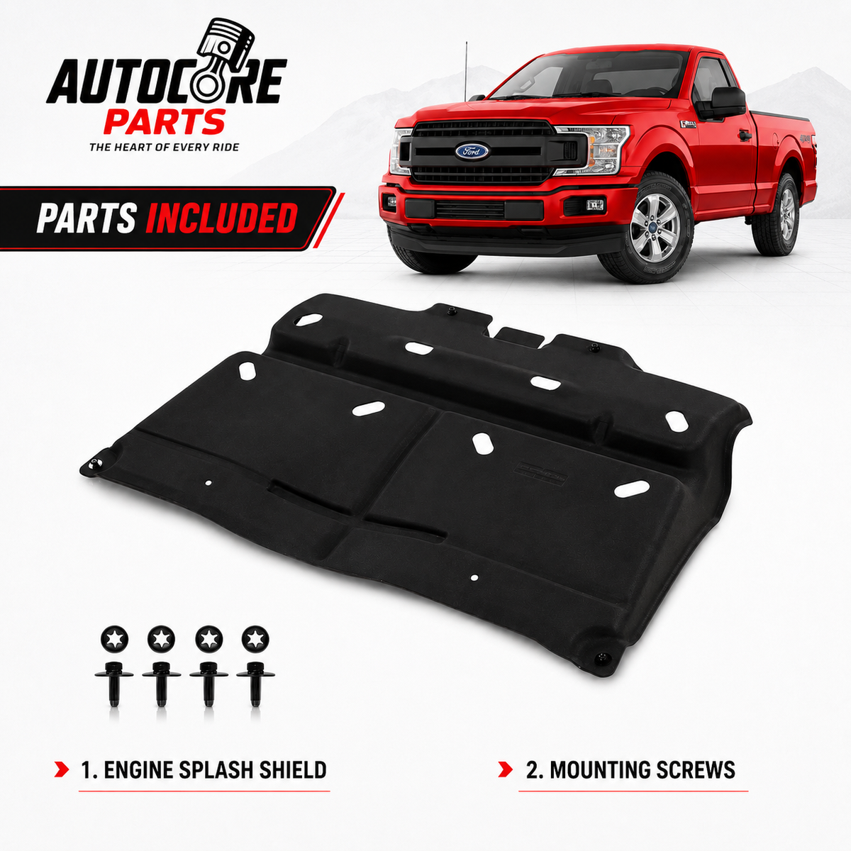 AutoCore Parts Front Engine Splash Shield Guard Under Cover Compatible with 2018-2024 Ford F-150 | Direct Replacement | ML3Z-7222-D | JL3Z-7222-C