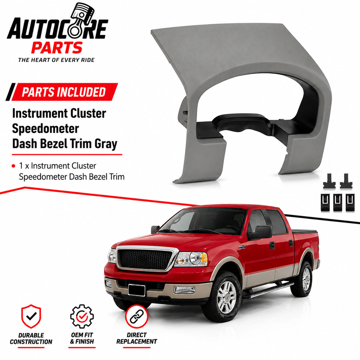 AutoCore Parts OE Quality Instrument Cluster Speedometer Dash Bezel Trim Gray Compatible with 2004-2008 Ford F150 | Direct Replacement | 02ITM1201AGYPIT-NEW25