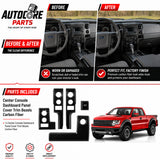 AutoCore Parts Center Console Dashboard Panel Cover Trim Bezels Compatible with 2009-2014 Ford F150 | Direct Replacement | Polished Black Carbon Fiber