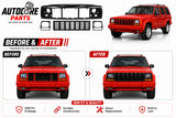 AutoCore Parts Front Header Panel Thermoplastic + Grille + Headlight Door Bezel Compatible with 1997-2001 Jeep Cherokee | Direct Replacement | CH1220115 CH1200208 CH2513157 CH2512157 55055233AF