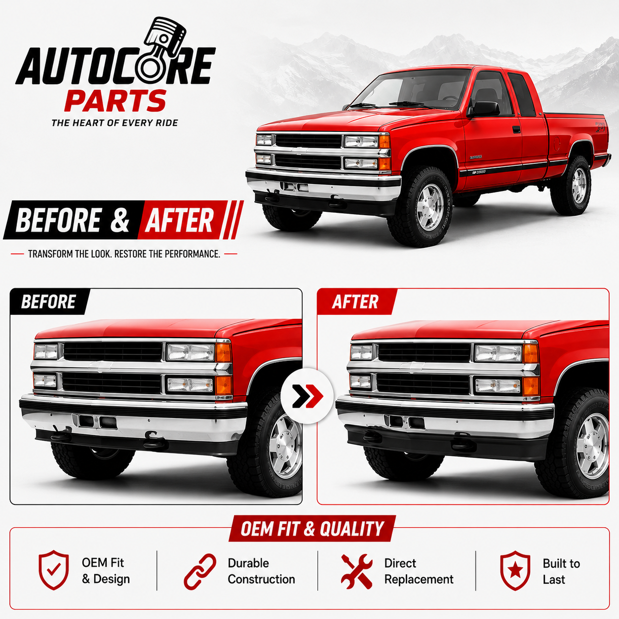AutoCore Parts Front Bumper Lower Valance Air Deflector Primed With Tow Hook Holes Compatible with 1988-2000 Chevrolet | GMC C|K Series | Direct Replacement | GM1090105 15569430