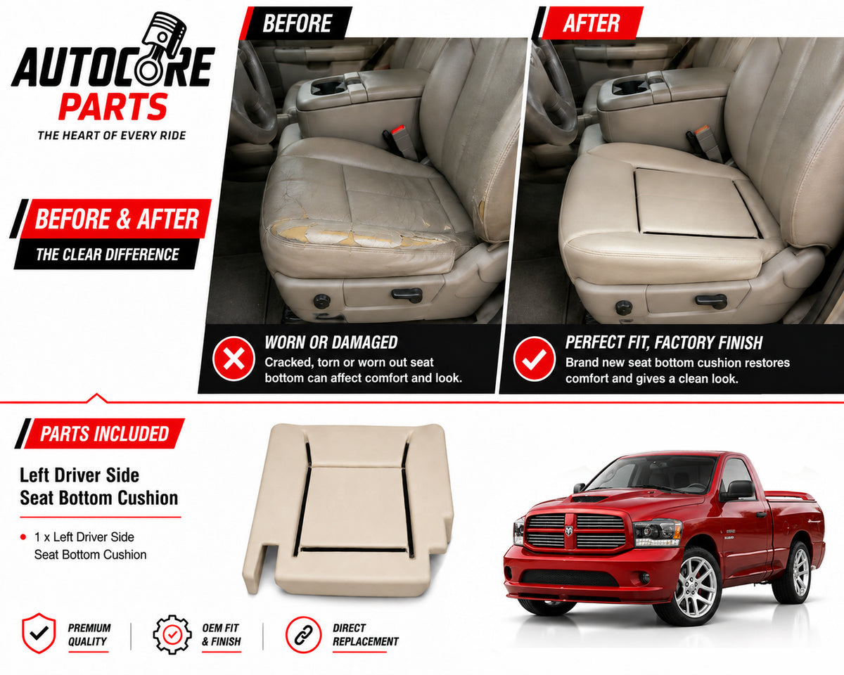AutoCore Parts Bottom Seat Cushion Left Driver Side Compatible with 2006-2010 Dodge Ram 1500 2500 3500 4500 5500 Pickup | Direct Replacement | Lower Cushion Pad | 5180021AA