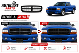AutoCore Parts Front Bumper Upper Grille Primed Shell & Insert Compatible with 1997-2004 Dodge Dakota | 1998-2003 Dodge Durango | Direct Replacement | CH1200200 05179422AA