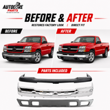 AutoCore Parts Front Bumper Face Bar Chrome + Upper Cover Textured + Lower Valance Textured Gray Compatible with 2002-2006 Chevrolet Silverado 1500 | Direct Replacement | GM1051110 GM1002416 GM1092173