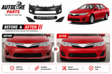 AutoCore Parts Front Bumper Cover Primed + Lower Grille + Fog Light Cover Set Textured Compatible with 2012-2014 Toyota Camry | Direct Replacement | TO1036128 TO1000378 TO1039147 TO1038147