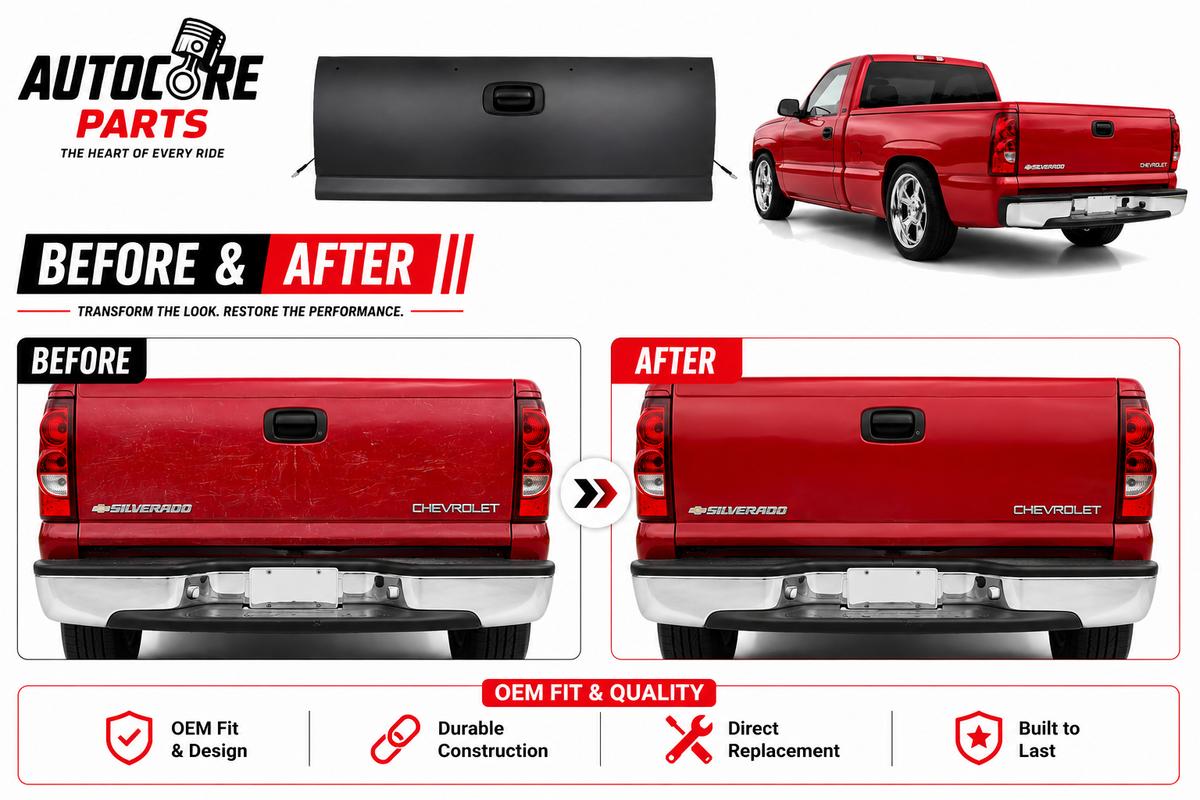 AutoCore Parts Tailgate Assembly Fleetside Primed Steel with Hardware Compatible with 1999-2006 Chevrolet Silverado 1500 2500HD | Direct Replacement | GM1900124 15231877