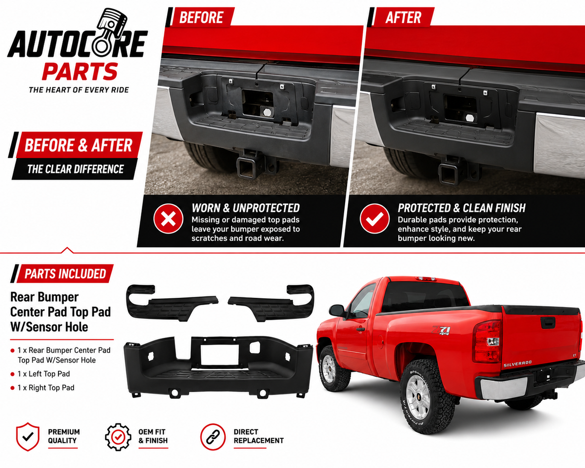 AutoCore Parts Rear Bumper Center Step Pad + Outer Left Driver & Right Passenger Side Compatible with 2007-2013 Chevrolet Silverado 1500 | Direct Replacement | GM1191124 GM1191125 GM1191128