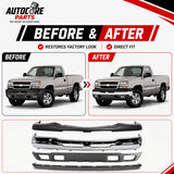 AutoCore Parts Front Front Bumper Chrome + Upper Cover + Lower Valance + Extension Textured Compatible With 2003-2006 Chevrolet Silverado 1500 | Direct Replacement | GM1051110 GM1002416 GM1092200