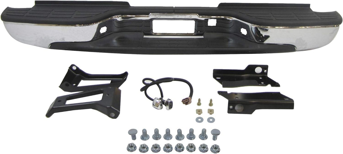 AutoCore Parts - Rear Step Bumper Chrome Steel Assembly Direct Replacement Compatible With 1999-2006 Chevrolet Silverado | GMC Sierra 2500HD 3500 | 12473000 GM1103129