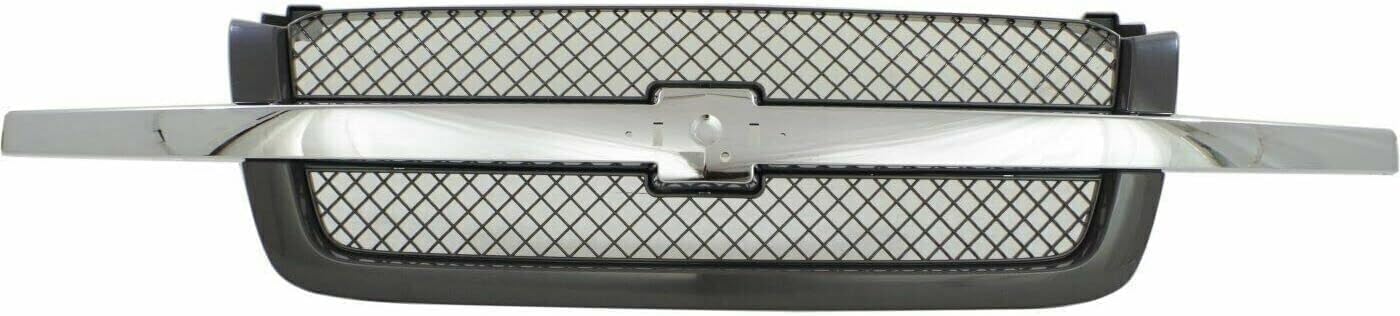 AutoCore Parts Front Front Bumper Chrome + Grille + Upper Cover + Lower Valance Textured Compatible With 2003-2006 Chevrolet Silverado 2500HD 3500 | Direct Replacement | GM1200489 GM1002416