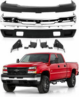AutoCore Parts Front Bumper Chrome + Upper Cover + Lower Valance Textured + Bracket Set 2003-2006 Chevrolet Silverado 2500HD 3500 | Direct Replacement | GM1002416 GM1051109 GM1092205 GM1061101