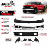AutoCore Parts Front Bumper Chrome + Upper Cover + Lower Valance Textured + Bracket Set 2003-2006 Chevrolet Silverado 2500HD 3500 | Direct Replacement | GM1002416 GM1051109 GM1092205 GM1061101