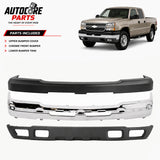 AutoCore Parts Front Bumper Chrome + Upper Cover + Lower Valance with Fog Light Holes Textured Compatible with 2003-2006 Chevrolet Silverado 2500HD 3500 | Direct Replacement | GM1051109 GM1002416