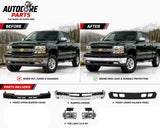 AutoCore Parts Front Bumper Chrome + Upper Cover + Lower Valance + Fog Lights Compatible With 1999-2002 Chevrolet Silverado 2500HD 3500 | Direct Replacement | GM1002376 GM1051106 GM1092167 GM2593113