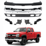 AutoCore Parts Front Bumper Chrome + Upper Cover + Lower Valance + Brackets Set 4 Piece Compatible With 2003-2006 Chevrolet Silverado 2500HD 3500 | Direct Replacement | GM1002416