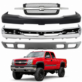 AutoCore Parts Front Front Bumper Chrome + Grille + Upper Cover + Lower Valance Textured Compatible With 2003-2006 Chevrolet Silverado 2500HD 3500 | Direct Replacement | GM1200489 GM1002416