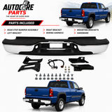 AutoCore Parts - Rear Step Bumper Chrome Steel Assembly Direct Replacement Compatible With 1999-2006 Chevrolet Silverado | GMC Sierra 2500HD 3500 | 12473000 GM1103129