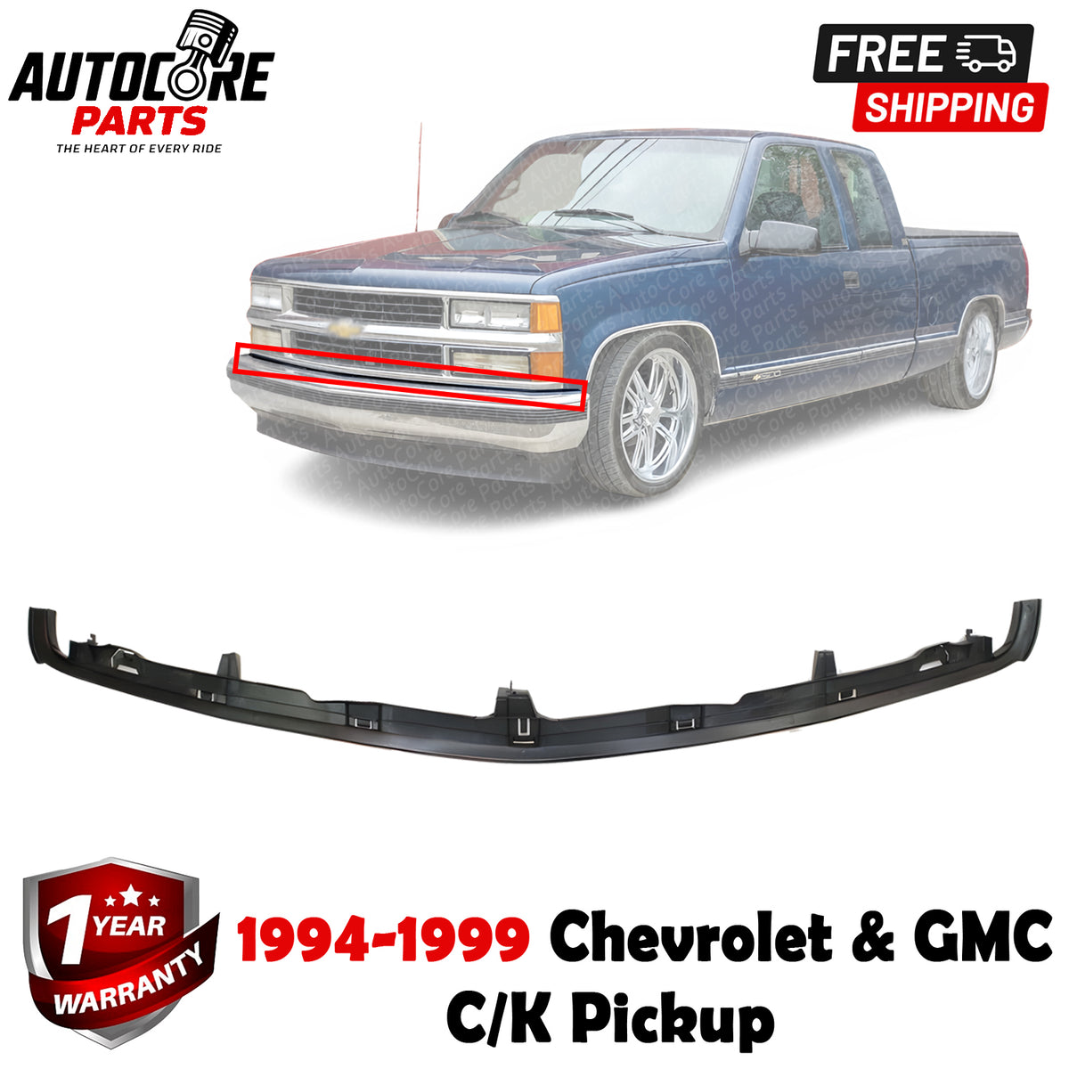 Front Bumper Center Filler For Chevy & GMC C/K Series Pickup 1994-2000
