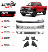 AutoCore Parts Front Bumper Chrome + Upper Cover + Lower Valance + Brackets Set 4 Piece Compatible With 2003-2006 Chevrolet Silverado 2500HD 3500 | Direct Replacement | GM1002416