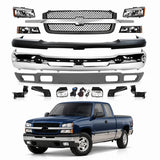AutoCore Parts Front Bumper Chrome + Grille + Upper Cover + Lower Valance + Brackets + Headlights + Fog Lamps Left & Right Compatible With 2003-2006 Chevy Silverado 1500 | Direct Replacement GM1002416
