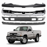 AutoCore Parts Front Front Bumper Chrome + Upper Cover + Lower Valance + Extension Textured Compatible With 2003-2006 Chevrolet Silverado 1500 | Direct Replacement | GM1051110 GM1002416 GM1092200